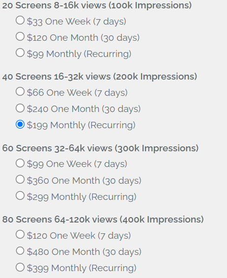 Digifli Advertising Pricing Grids